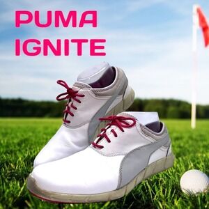 Puma Ignite Women Golf Shoes‎ 8M White Leather Spikeless Waterproof 189109 01